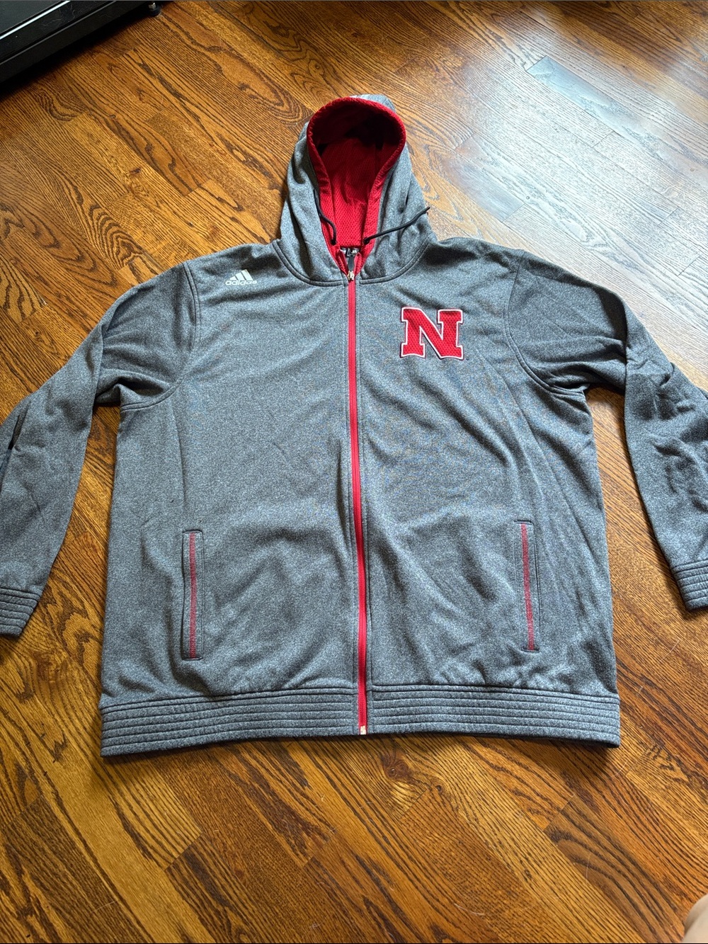 adidas Grey Hoodie Jacket with Red Accents 2XL Nebraska Huskers